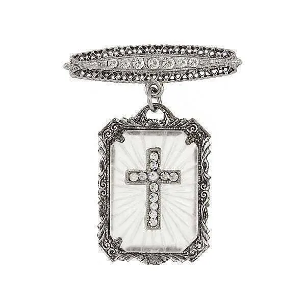 Symbols Of Faith Frosted Stone Crystal Cross Drop Bar Pin 1928 Jewelry