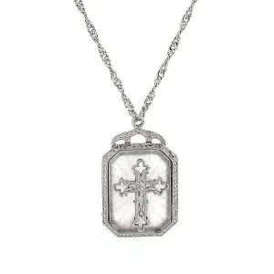Symbols Of Faith Frosted Stone With Cross Large Pendant Necklace 28" 1928 Jewelry