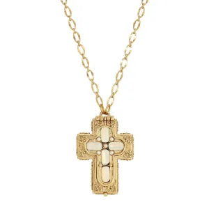 Symbols Of Faith Glass Stone Faux Pearl Cross Reliquary Pendant Necklace 32" 1928 Jewelry