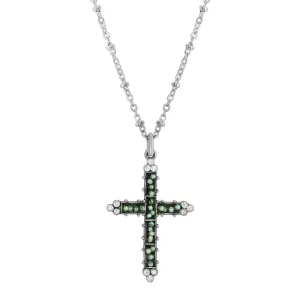 Symbols Of Faith Glass Turquoise Seeded Bead Cross Pendant Necklace 16"   3" Extender 1928 Jewelry