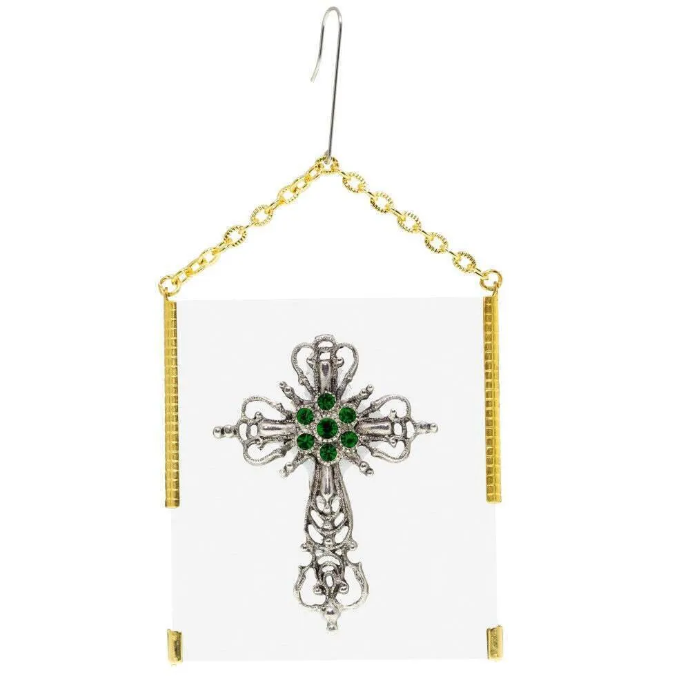 Symbols Of Faith Glass Vintage Style Filigree & Crystal Cross Christmas Tree Ornament 1928 Jewelry