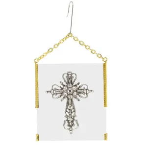 Symbols Of Faith Glass Vintage Style Filigree & Crystal Cross Christmas Tree Ornament 1928 Jewelry