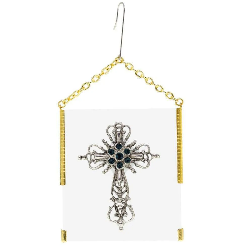 Symbols Of Faith Glass Vintage Style Filigree & Crystal Cross Christmas Tree Ornament 1928 Jewelry