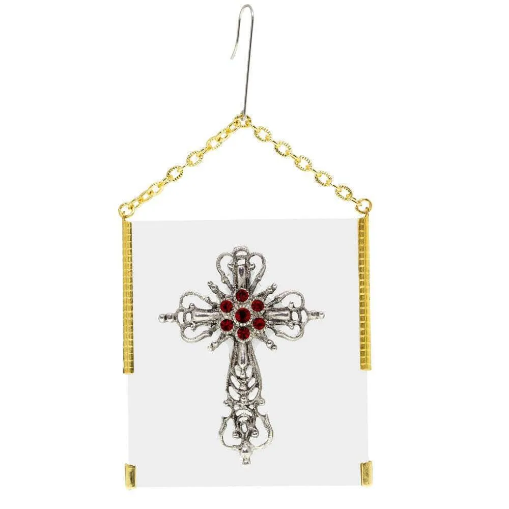 Symbols Of Faith Glass Vintage Style Filigree & Crystal Cross Christmas Tree Ornament 1928 Jewelry