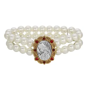Symbols Of Faith Guardian Angel Red Crystal Two Row Faux Pearl Stretch Bracelet 1928 Jewelry