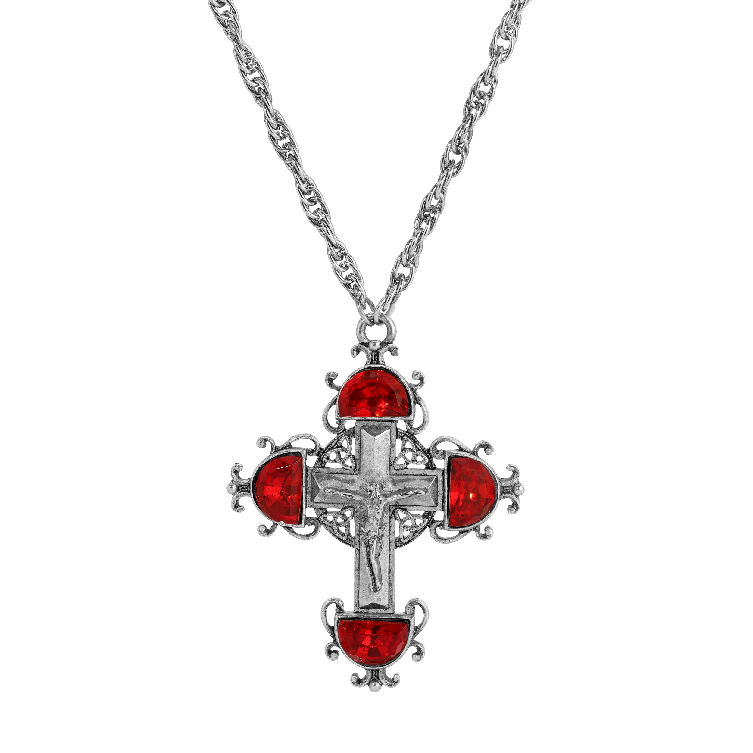 Symbols Of Faith Halfmoon Crystal Crucifix Pendant Necklace 28" 1928 Jewelry