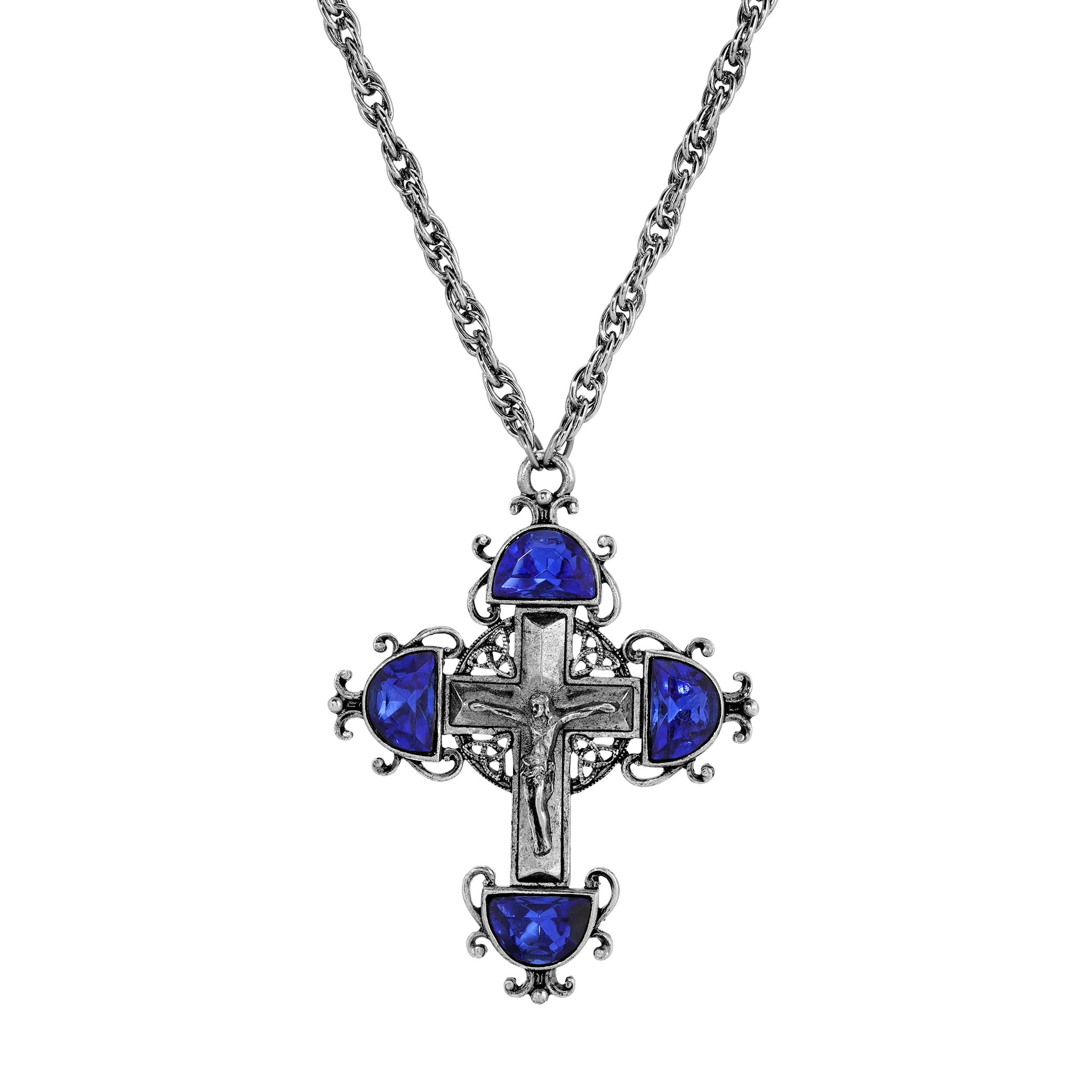 Symbols Of Faith Halfmoon Crystal Crucifix Pendant Necklace 28" 1928 Jewelry