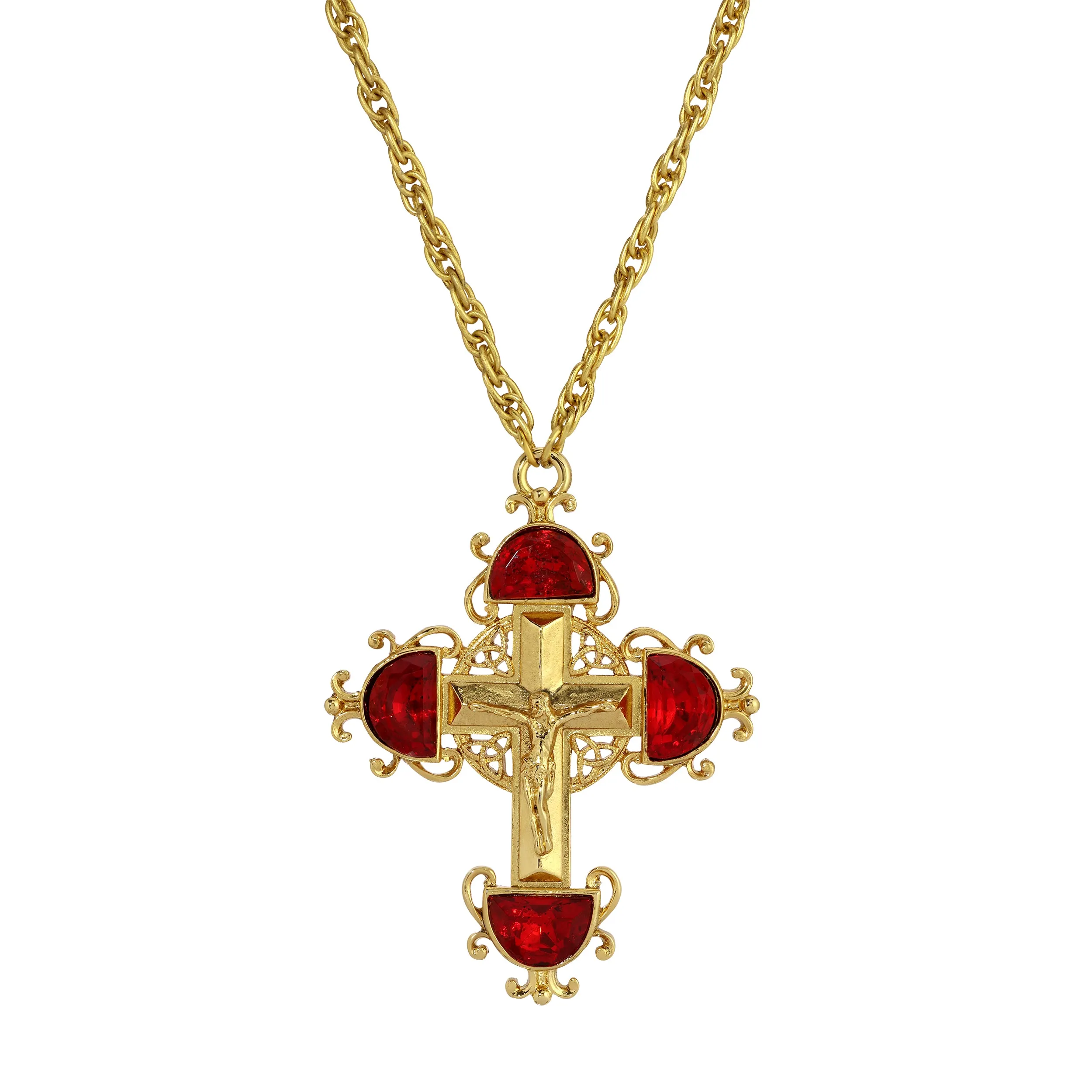 Symbols Of Faith Halfmoon Crystal Crucifix Pendant Necklace 28" 1928 Jewelry