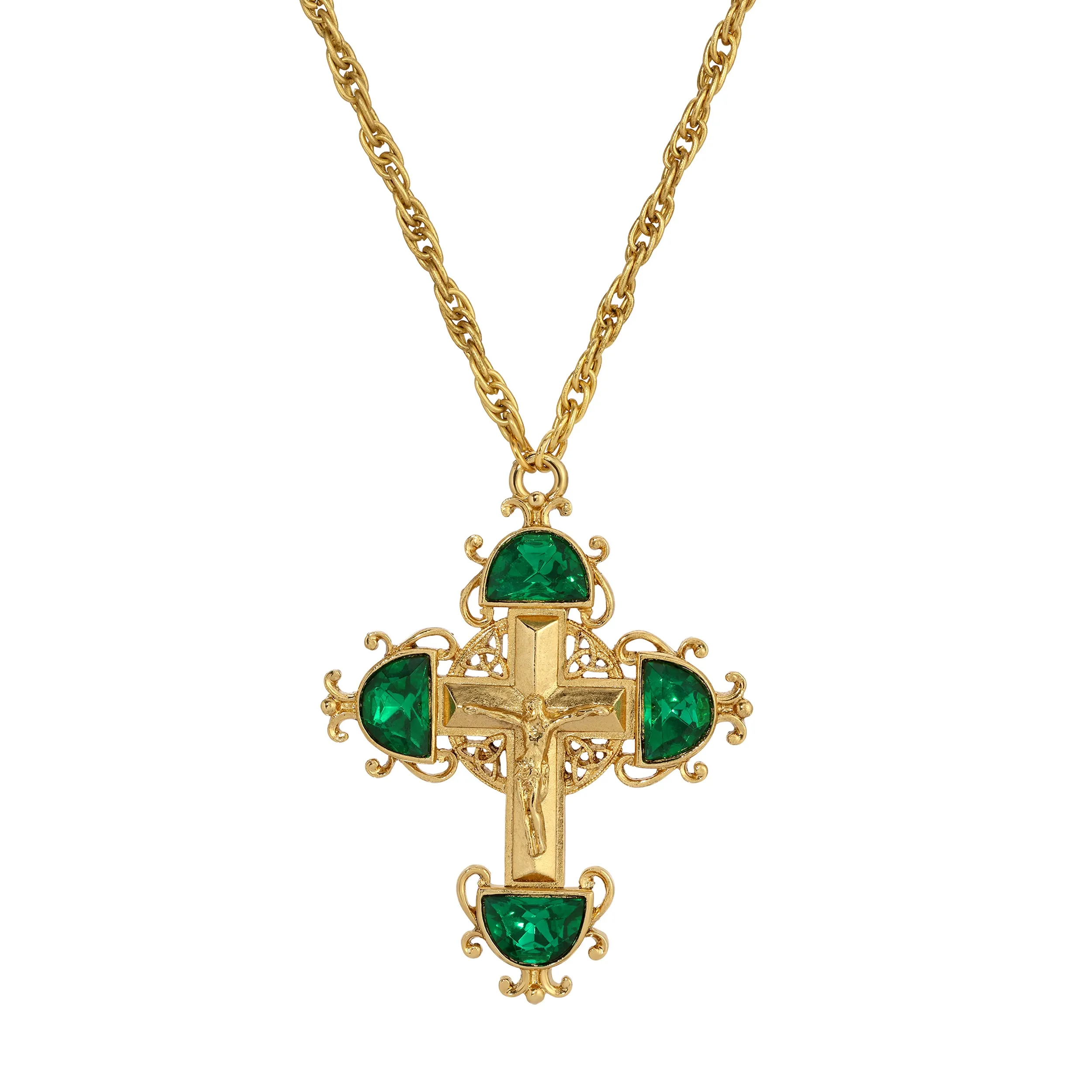 Symbols Of Faith Halfmoon Crystal Crucifix Pendant Necklace 28" 1928 Jewelry