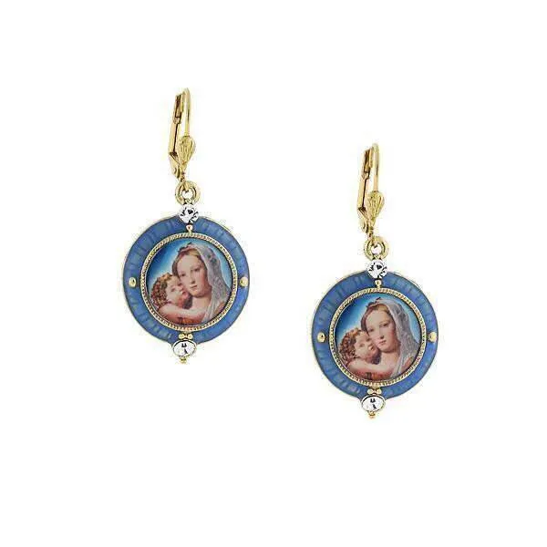 Symbols Of Faith Hand Enamel Crystal Mary And Child Decal Drop Earrings 1928 Jewelry