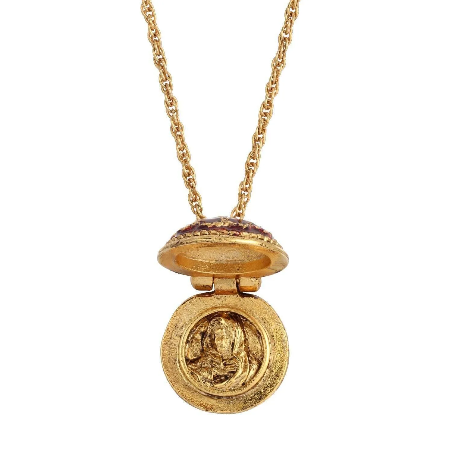 Symbols Of Faith Hand Enamel Enclosed Virgin Mary Lift Up Pendant Necklace 16"   3" Extender 1928 Jewelry