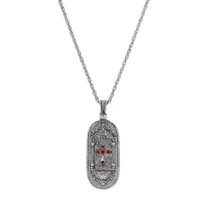 Symbols Of Faith Holy Cross Siam Red Crystal Reliquary Pendant Necklace 18" 1928 Jewelry