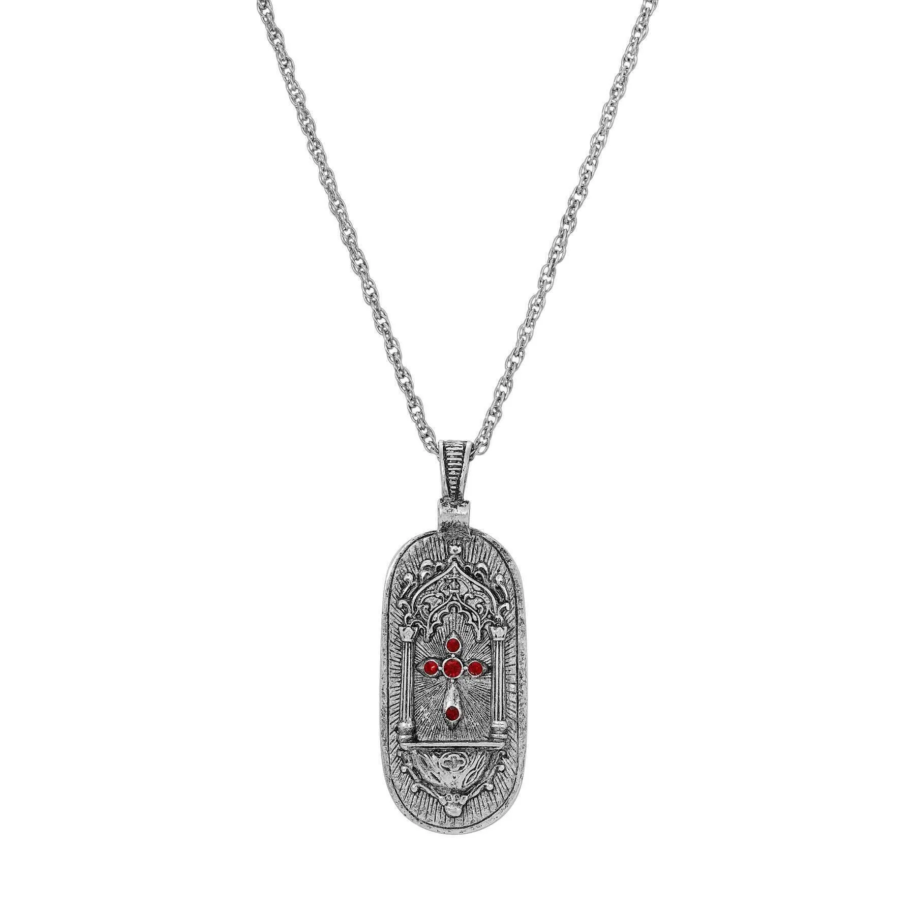Symbols Of Faith Holy Cross Siam Red Crystal Reliquary Pendant Necklace 18" 1928 Jewelry