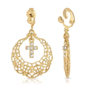 Symbols Of Faith Hoop Crystal Cross Drop Clip On Earrings 1928 Jewelry