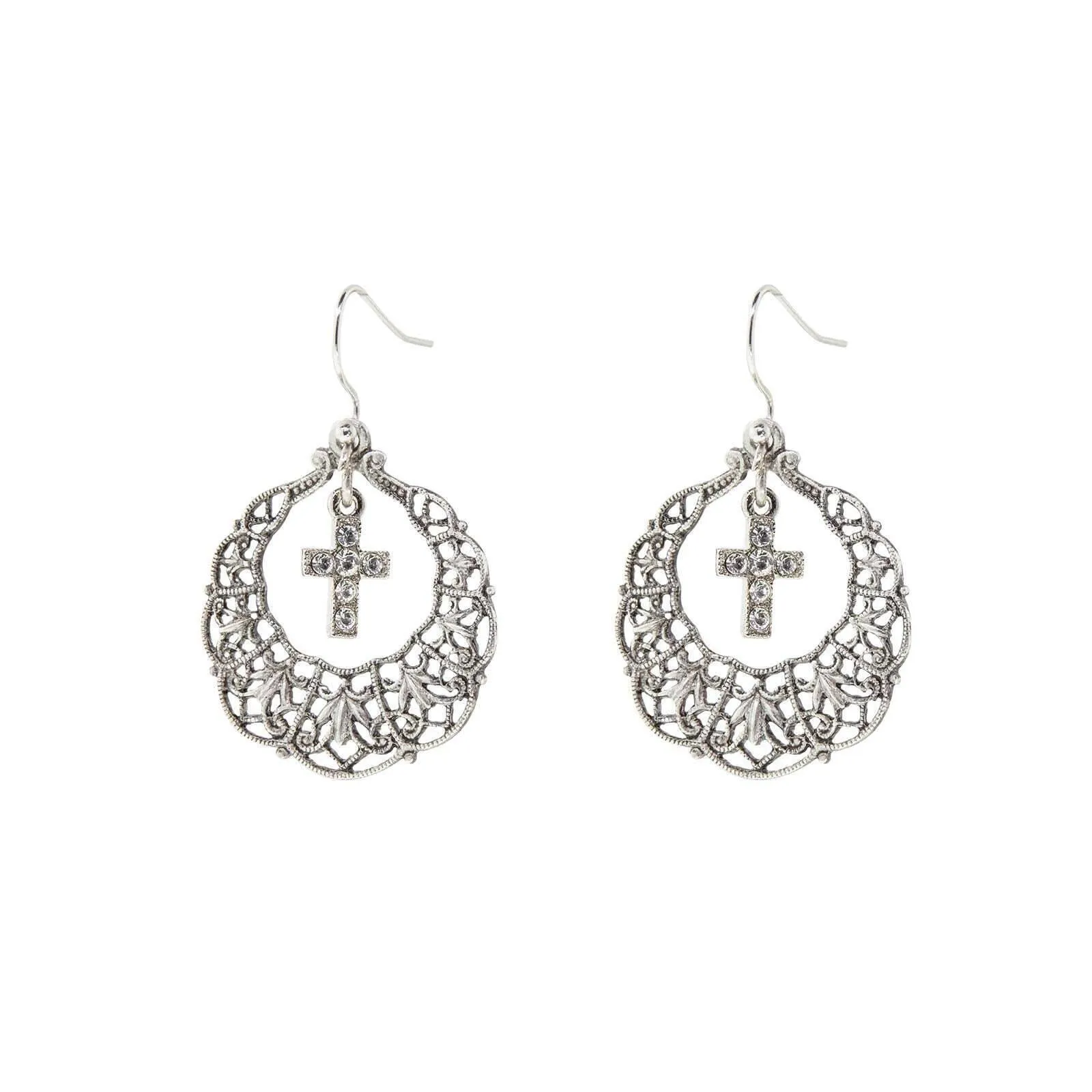 Symbols Of Faith Hoop Crystal Cross Drop Earrings 1928 Jewelry