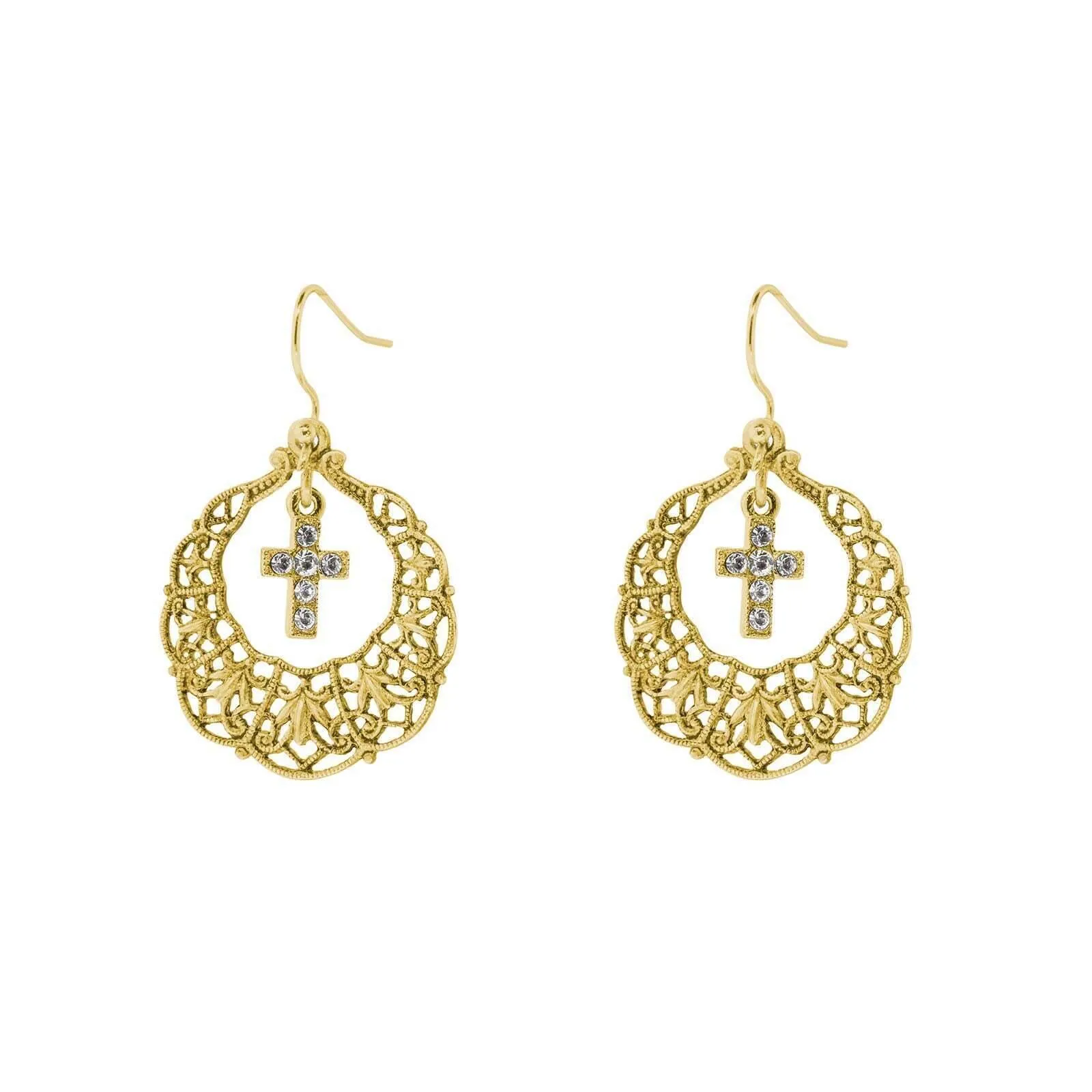Symbols Of Faith Hoop Crystal Cross Drop Earrings 1928 Jewelry