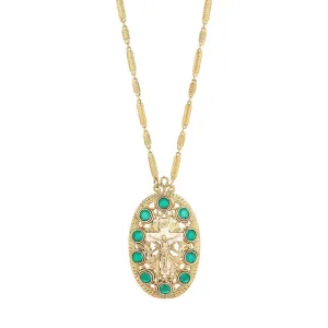 Symbols Of Faith INRI Crucifix Channel Crystal Oval Pendant Necklace 26" 1928 Jewelry