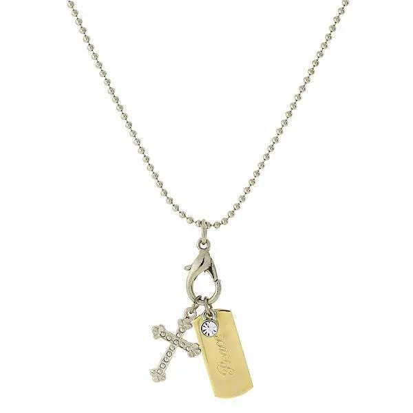 Symbols Of Faith Inspirational Tag And Cross Charm Pendant Necklace 24" 1928 Jewelry