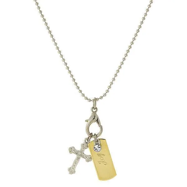 Symbols Of Faith Inspirational Tag And Cross Charm Pendant Necklace 24" 1928 Jewelry