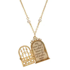Symbols Of Faith Isaiah 56:7 Door Locket Faux Pearl Necklace 24" 1928 Jewelry
