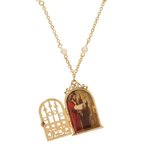 Symbols Of Faith Jesus At The Door Locket Faux Pearl Necklace 24" 1928 Jewelry
