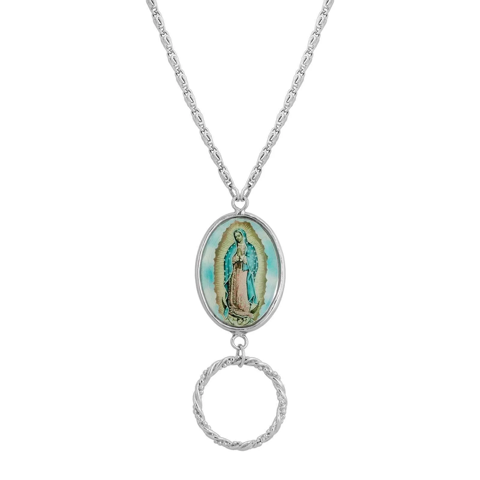 Symbols Of Faith Lady of Guadalupe Badge & Eyeglass Holder Chain Necklace 28" 1928 Jewelry