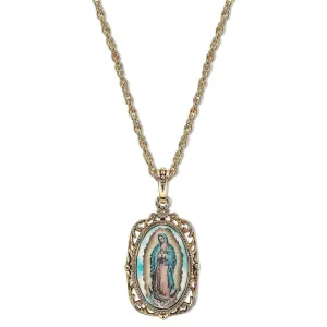 Symbols Of Faith Lady Of Guadalupe Medallion Pendant Necklace 24" 1928 Jewelry