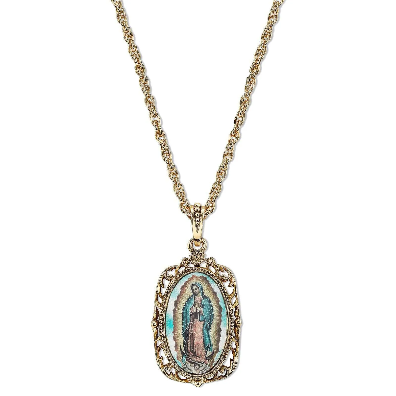 Symbols Of Faith Lady Of Guadalupe Medallion Pendant Necklace 24" 1928 Jewelry