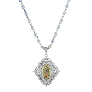 Symbols Of Faith Light Blue Beaded And Stone Empress of the Americas Pendant Necklace 15   3" Extender 1928 Jewelry