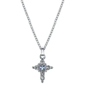 Symbols Of Faith Light Blue Crystal Cross Pendant Necklace 16"   3" Extender 1928 Jewelry
