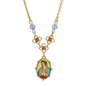 Symbols Of Faith Light Blue Small Oval Mary Pendant Necklace 16"   3" Extender 1928 Jewelry