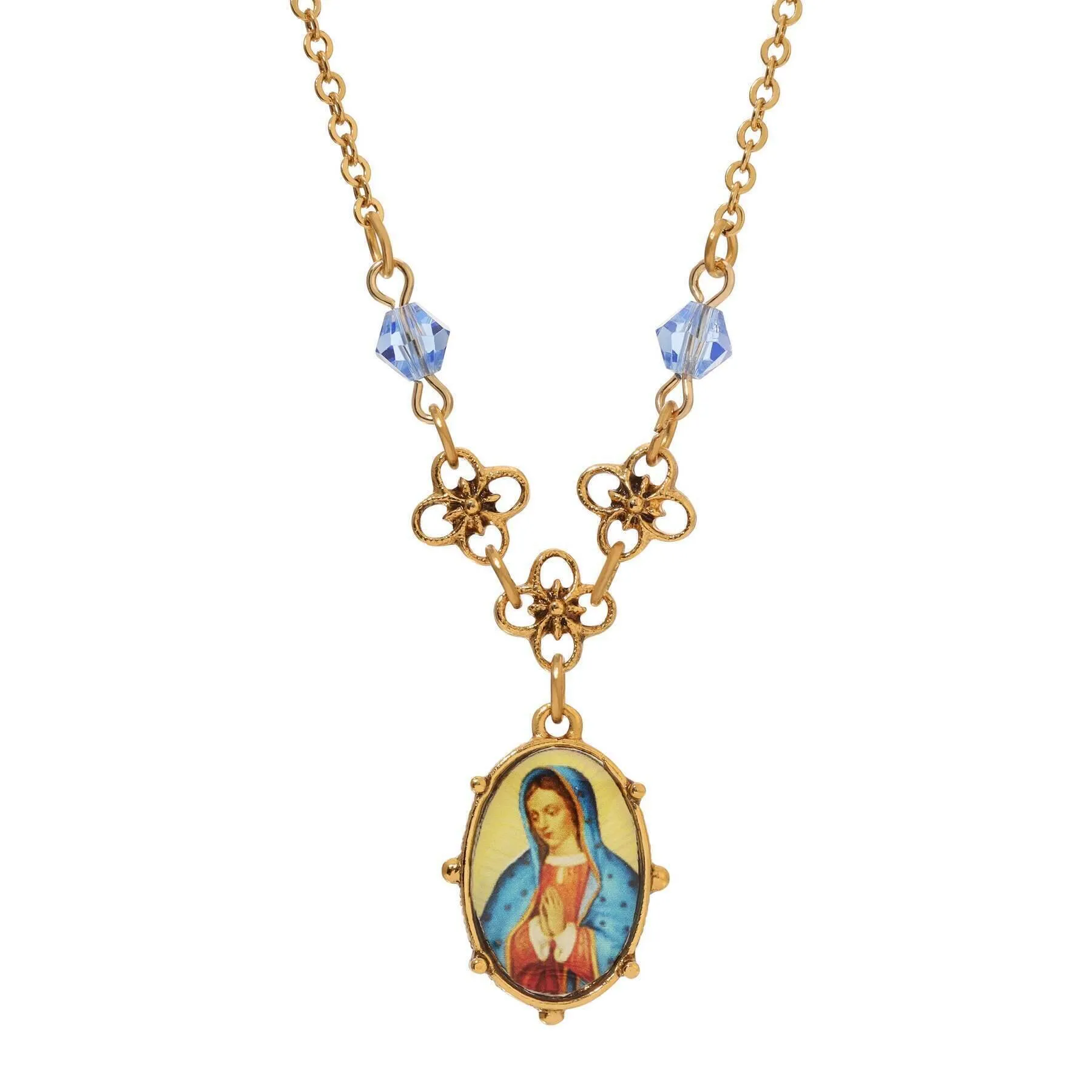 Symbols Of Faith Light Blue Small Oval Mary Pendant Necklace 16"   3" Extender 1928 Jewelry