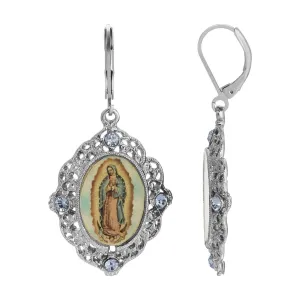 Symbols Of Faith Light Sapphire Blue Crystal Our Lady Of Guadalupe Drop Earrings 1928 Jewelry