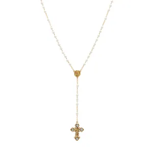 Symbols Of Faith Light Sapphire Channel Crystal Faux Pearl Chain Rosary 1928 Jewelry