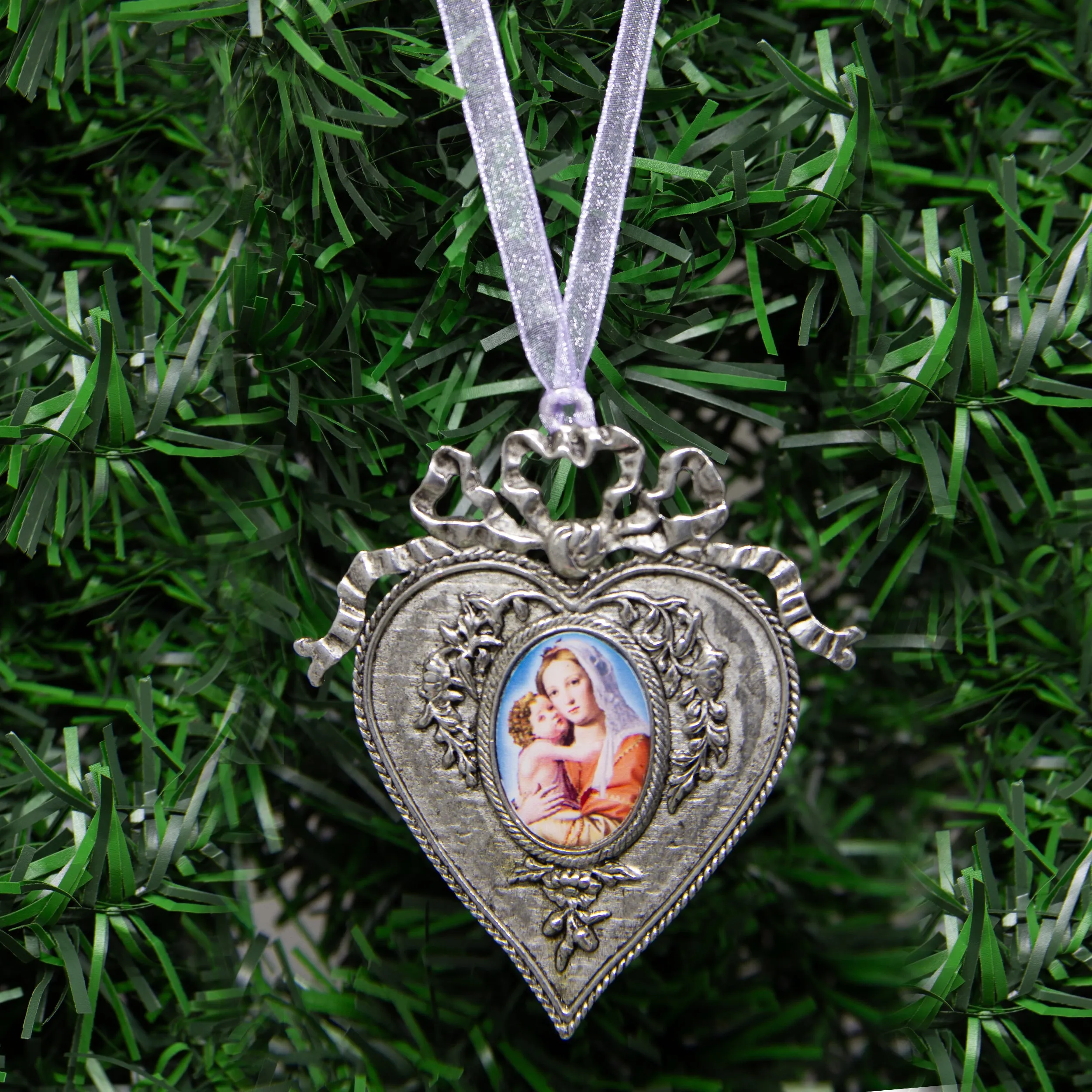 Symbols Of Faith Mary & Child Decal Heart Christmas Tree Ornament 1928 Jewelry