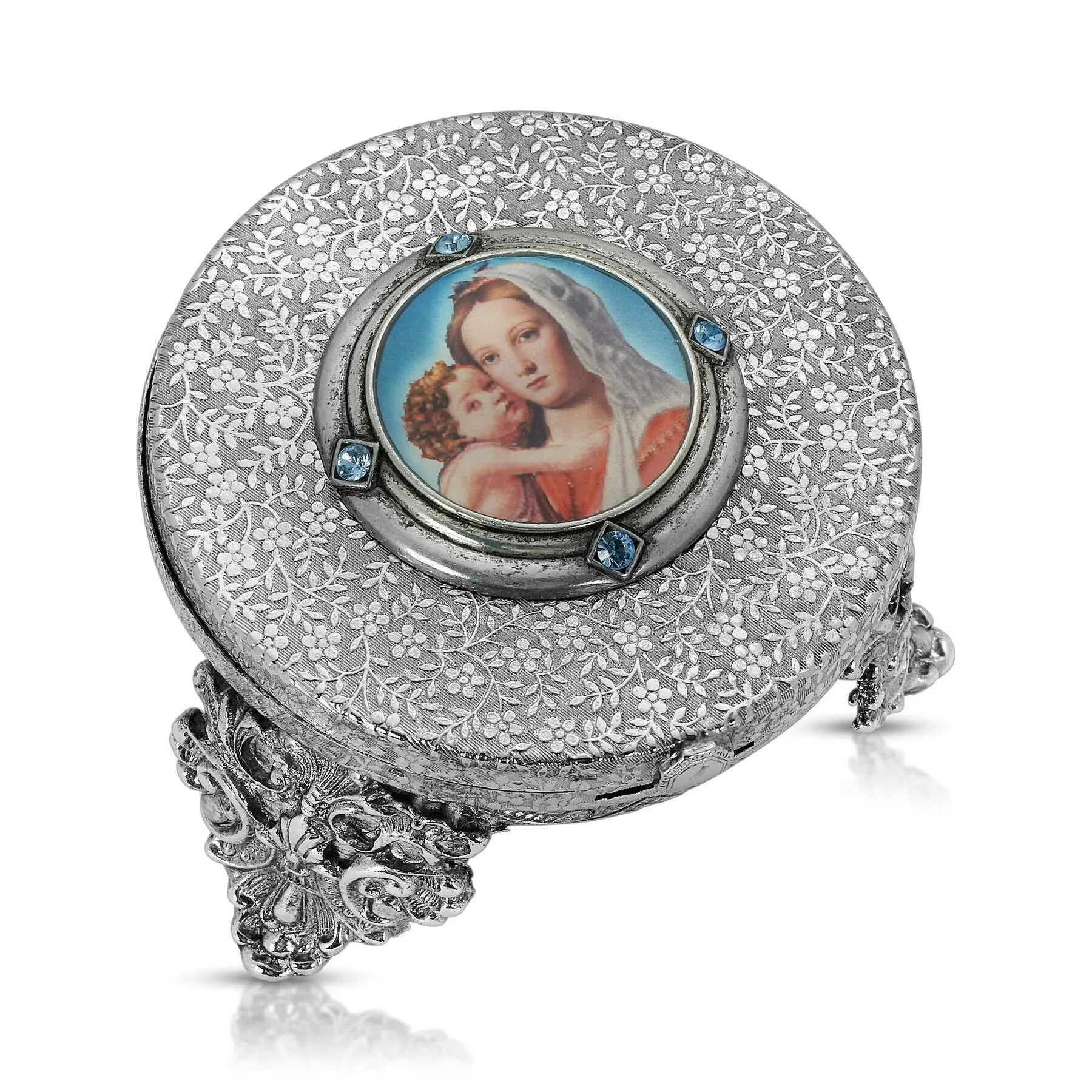 Symbols Of Faith Mary And Child Decal Tabletop Mirror 1928 Jewelry