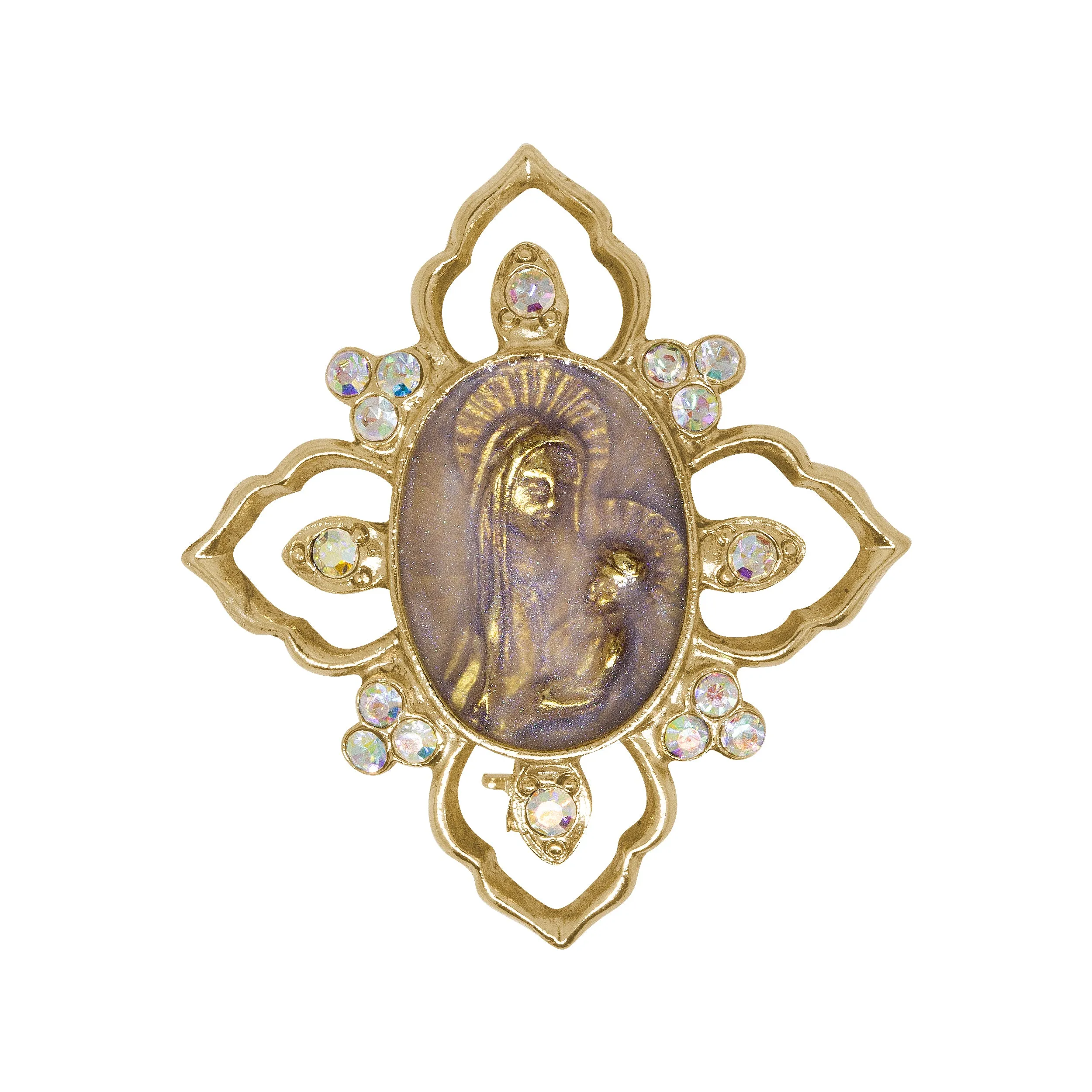 Symbols Of Faith Mary And Child Light Amethyst Enamel & AB Crystal Pin 1928 Jewelry