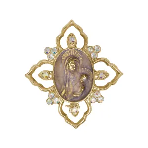 Symbols Of Faith Mary And Child Light Amethyst Enamel & AB Crystal Pin 1928 Jewelry