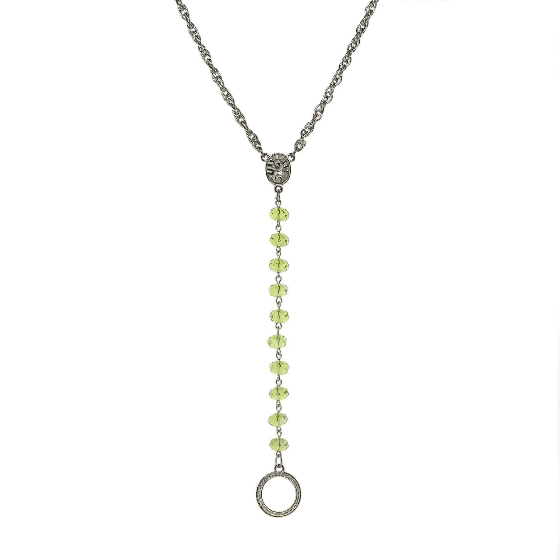 Symbols Of Faith Mary Medallion Crystal Rosary Badge And Eyeglass Holder Y-Necklace 16"   3" Extender 1928 Jewelry