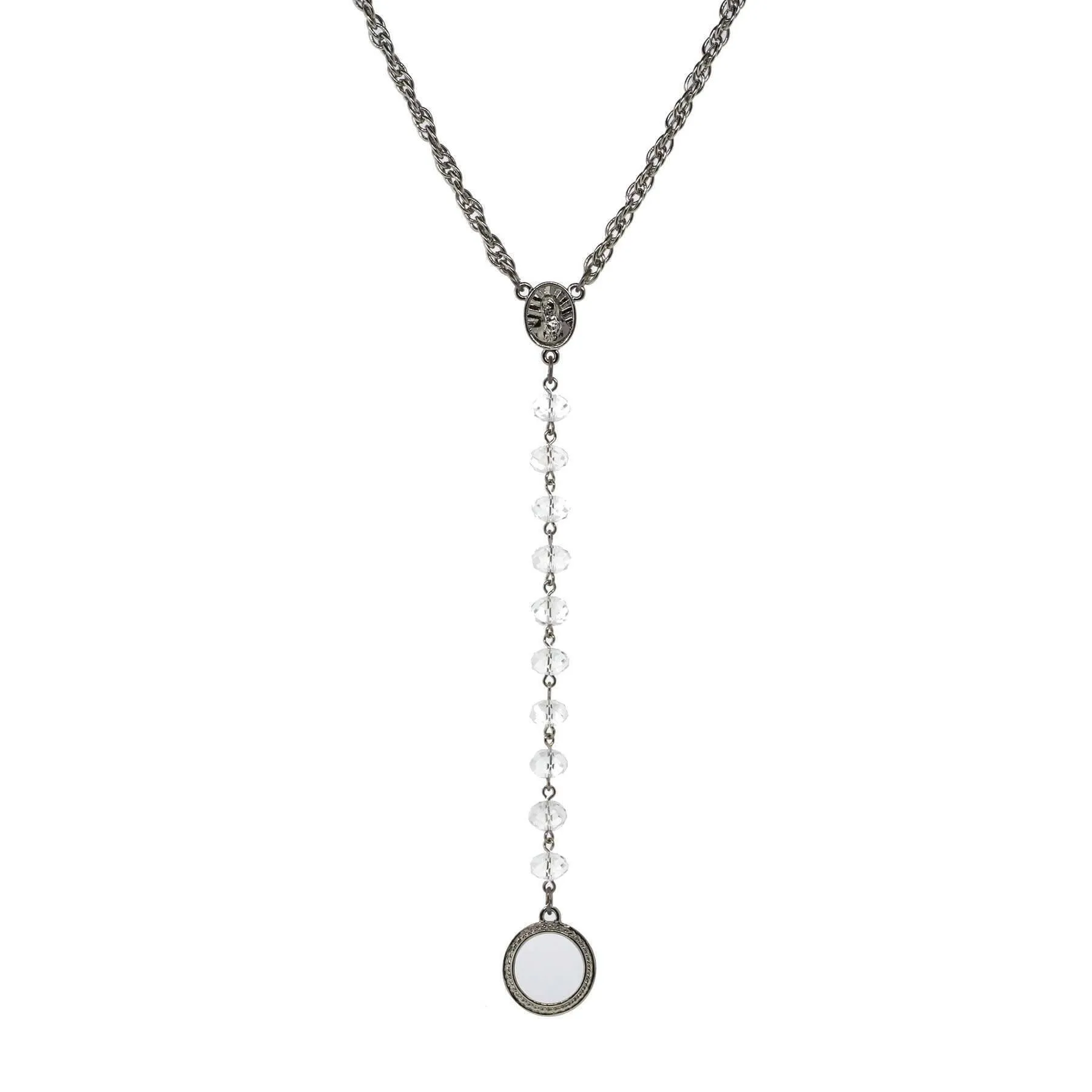 Symbols Of Faith Mary Medallion Crystal Rosary Badge And Eyeglass Holder Y-Necklace 16"   3" Extender 1928 Jewelry