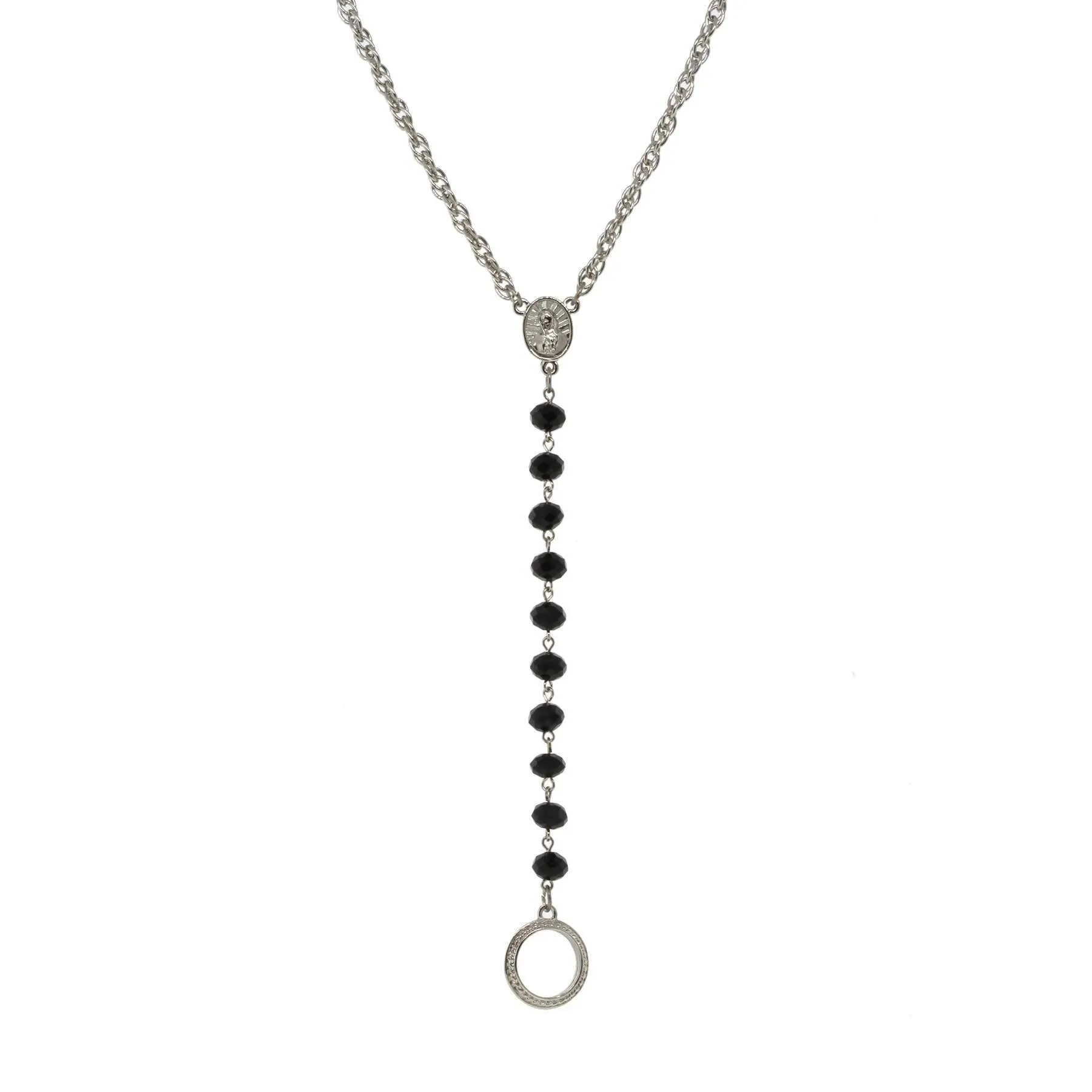 Symbols Of Faith Mary Medallion Crystal Rosary Badge And Eyeglass Holder Y-Necklace 16"   3" Extender 1928 Jewelry