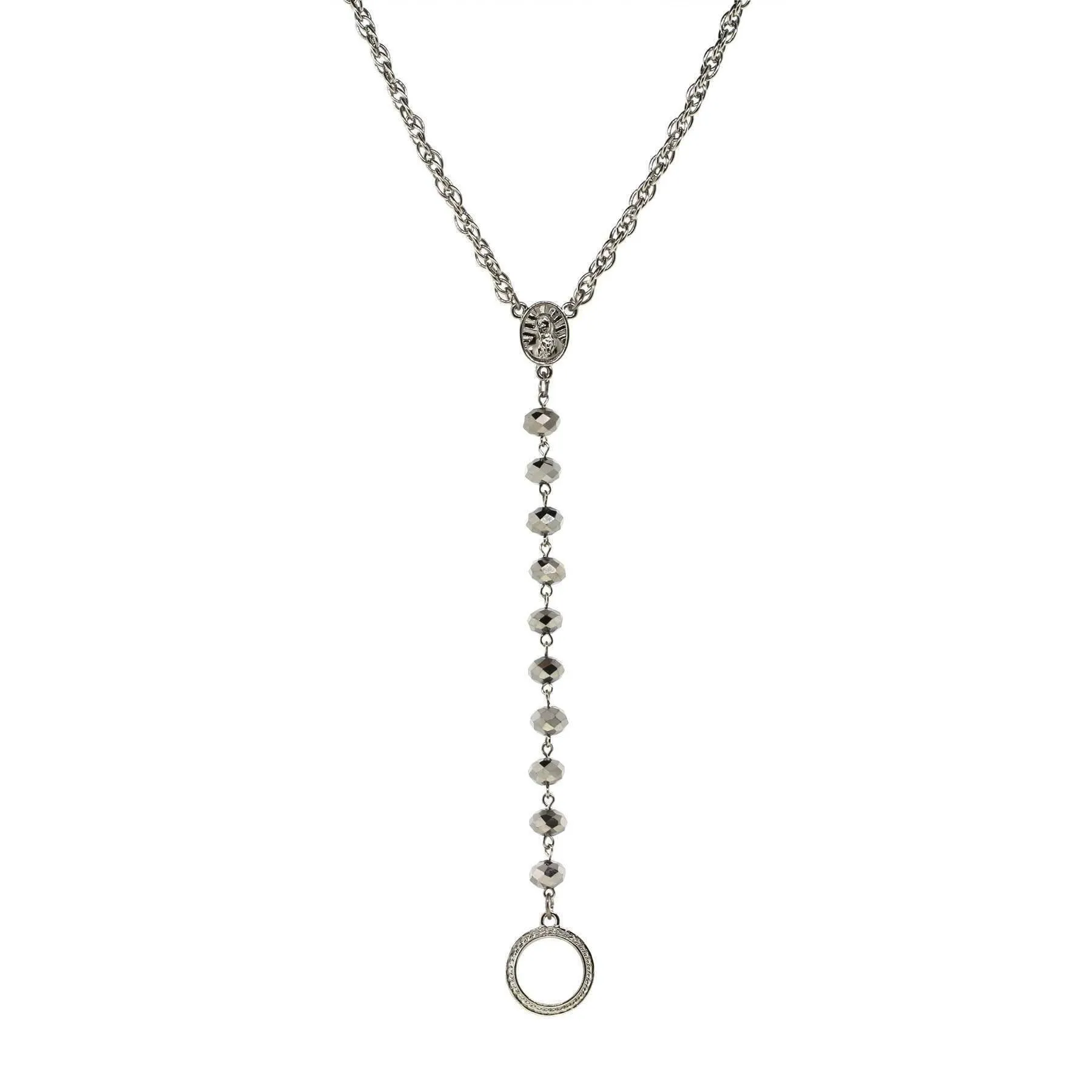 Symbols Of Faith Mary Medallion Crystal Rosary Badge And Eyeglass Holder Y-Necklace 16"   3" Extender 1928 Jewelry