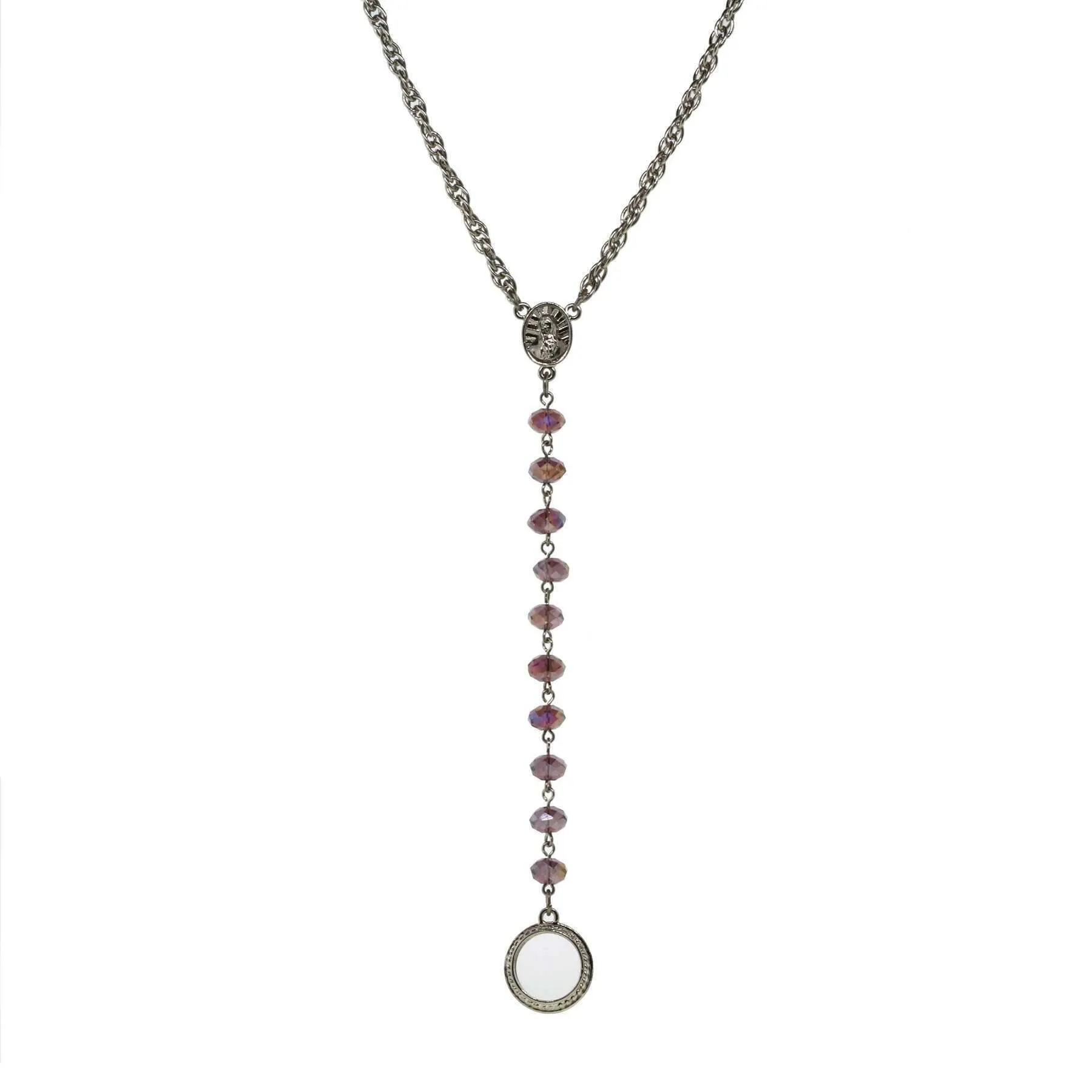 Symbols Of Faith Mary Medallion Crystal Rosary Badge And Eyeglass Holder Y-Necklace 16"   3" Extender 1928 Jewelry