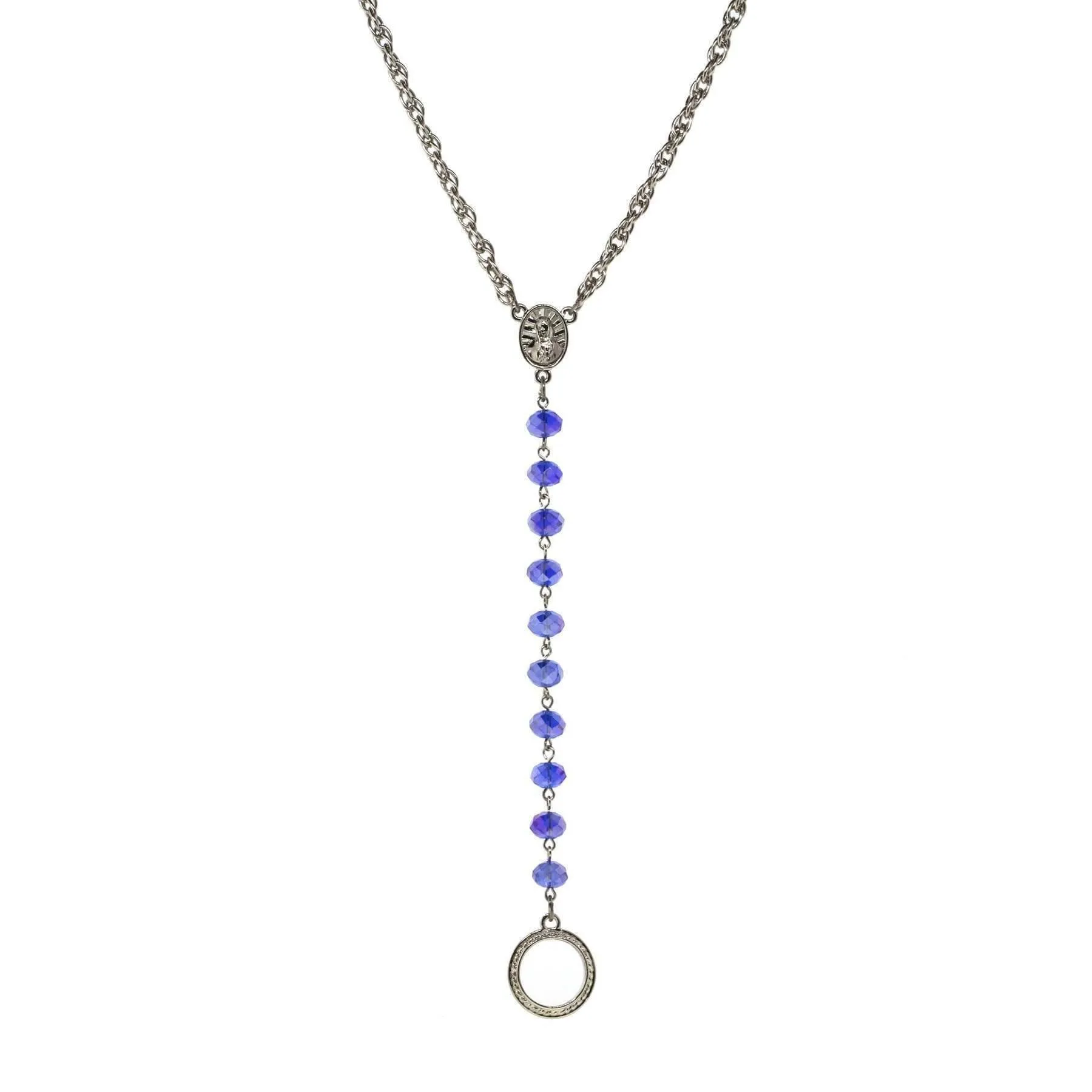 Symbols Of Faith Mary Medallion Crystal Rosary Badge And Eyeglass Holder Y-Necklace 16"   3" Extender 1928 Jewelry
