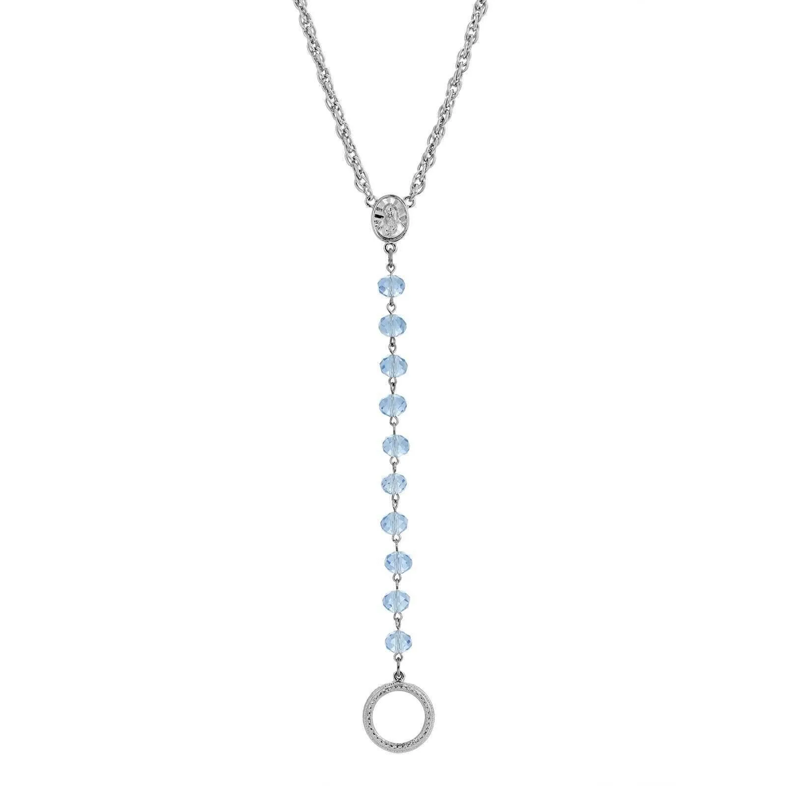 Symbols Of Faith Mary Medallion Crystal Rosary Badge And Eyeglass Holder Y-Necklace 16"   3" Extender 1928 Jewelry