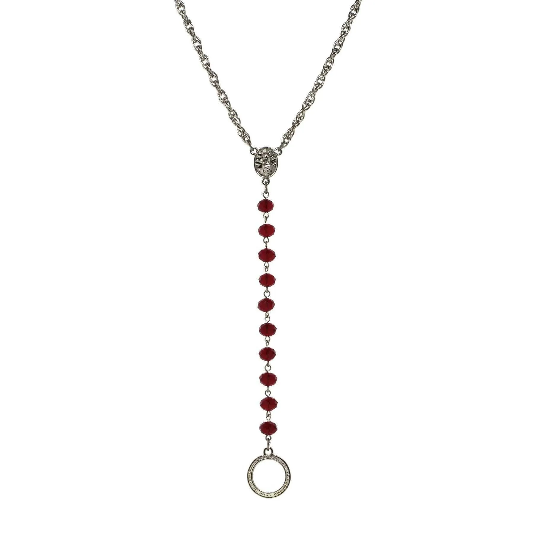 Symbols Of Faith Mary Medallion Crystal Rosary Badge And Eyeglass Holder Y-Necklace 16"   3" Extender 1928 Jewelry