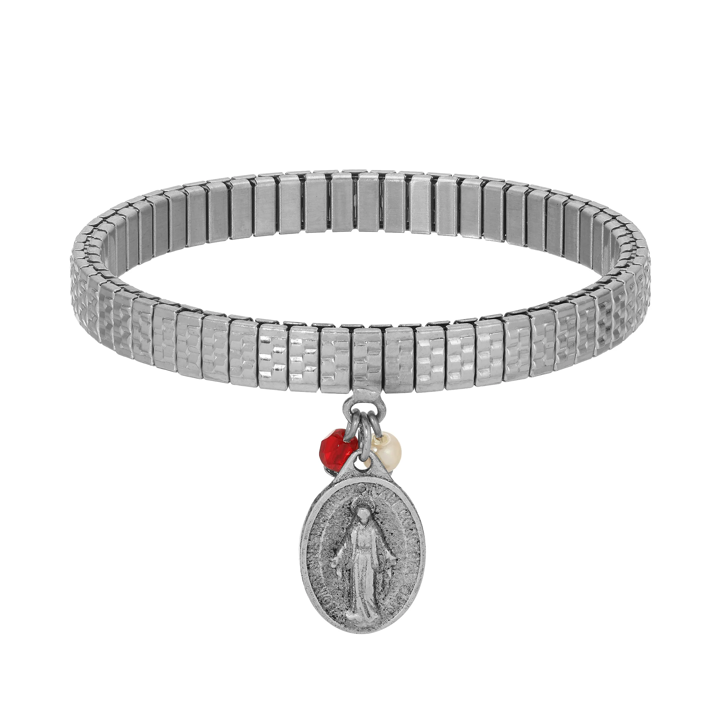Symbols Of Faith Miraculous Medal Charm Faux Pearl Pearl & Crystal Stretch Bracelet 1928 Jewelry