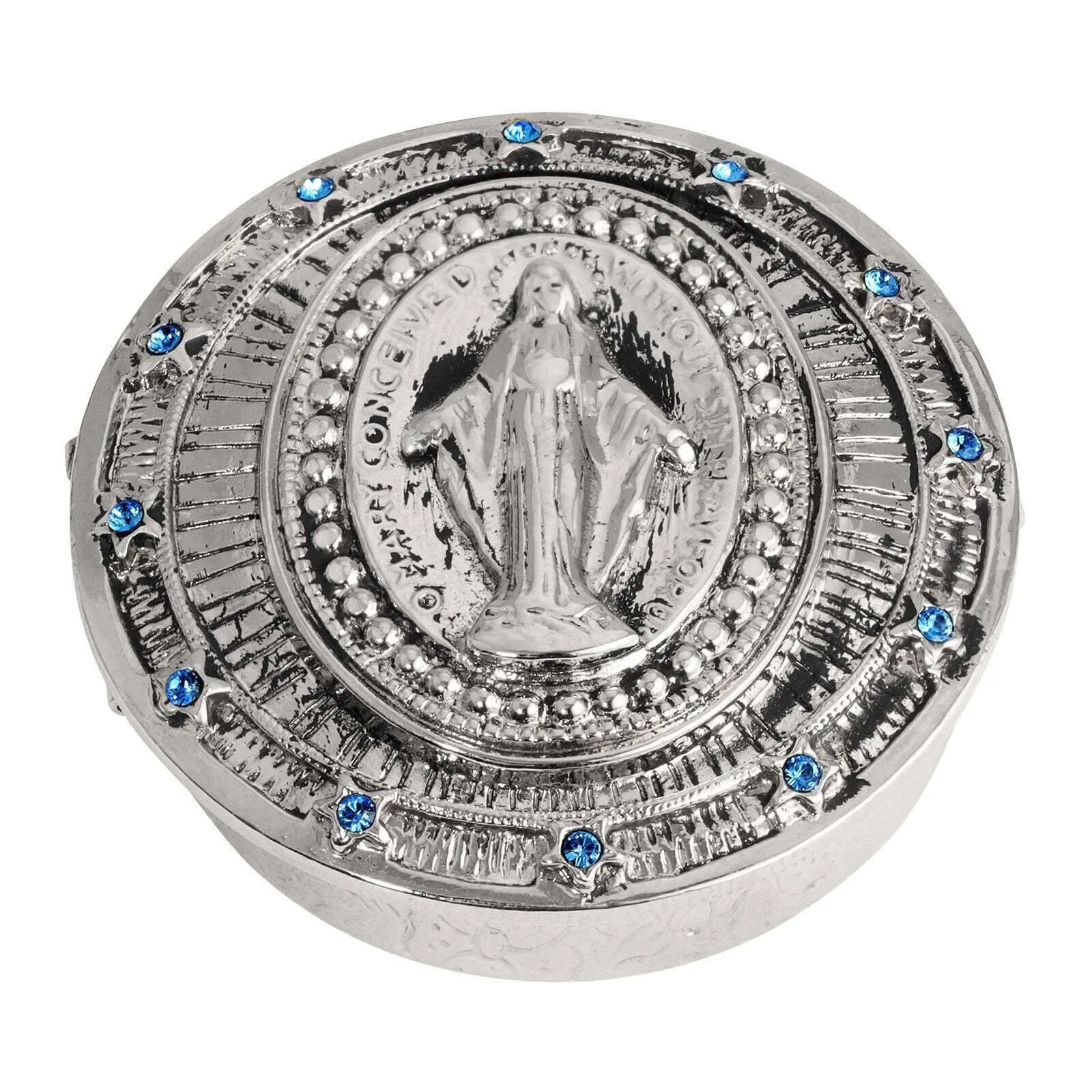 Symbols Of Faith Miraculous Medal Inspired Sapphire Crystal Pill Box 1928 Jewelry