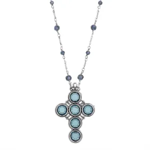 Symbols Of Faith Montana Blue Crystal Channel Cross Pendant Necklace 28" 1928 Jewelry