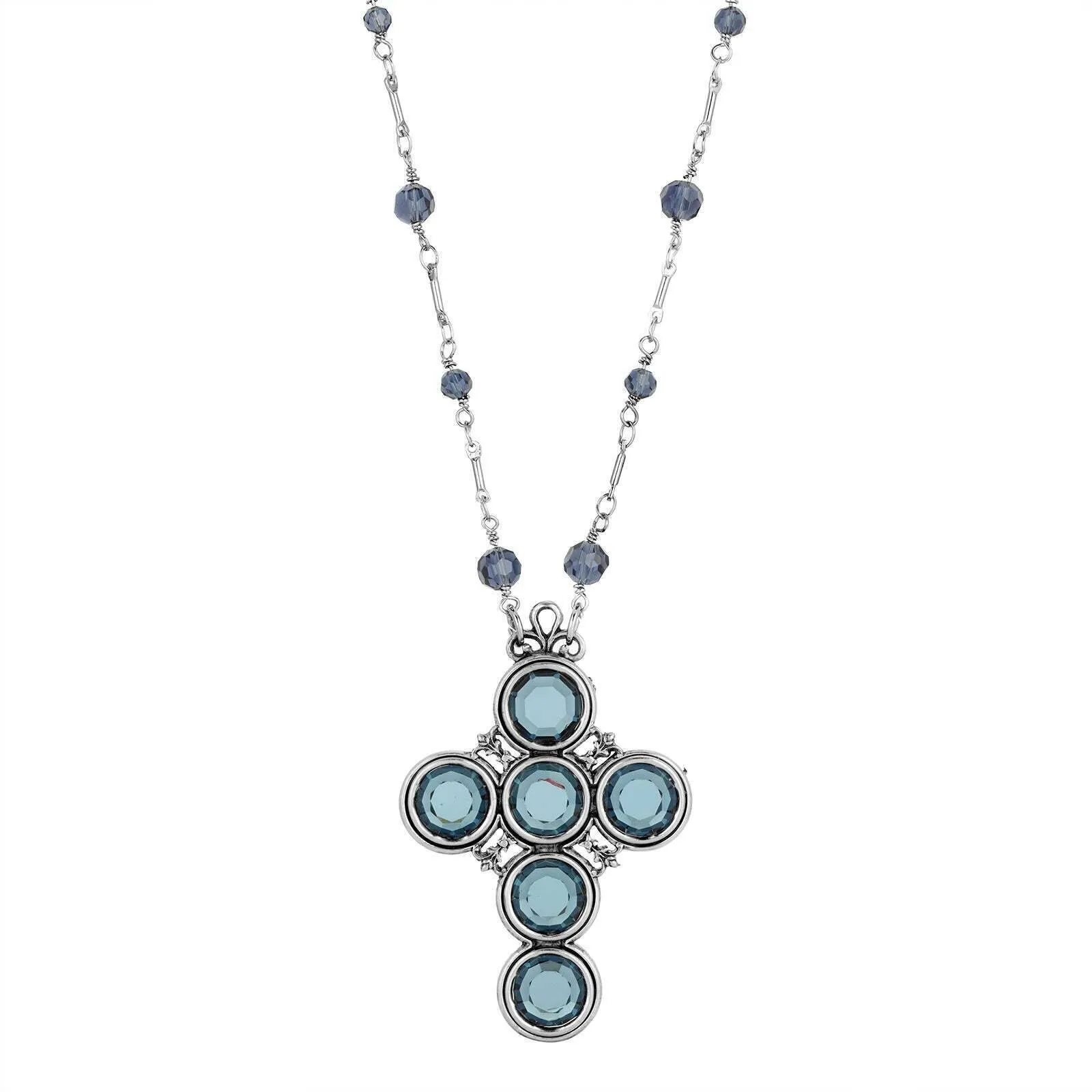 Symbols Of Faith Montana Blue Crystal Channel Cross Pendant Necklace 28" 1928 Jewelry